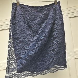 Vintage Lace Skirt Satin Cobalt Blue Hand Made USA by Womens Union Lined 12